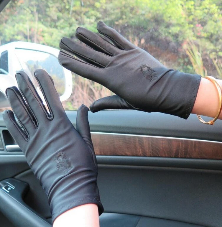 

women's spandex elastic dance gloves female short design embroidered sunscreen skin care spring and autumn thin gloves