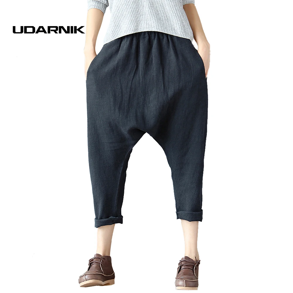 Womens Mens Harem Trousers Linen Baggy Loose Casual