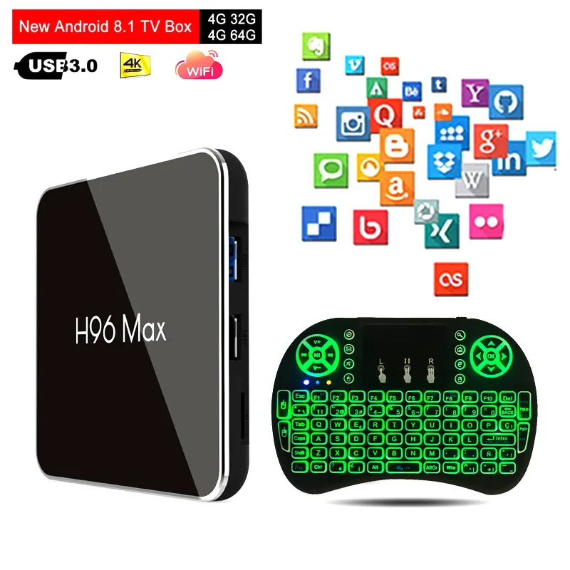 

H96 Max X2 Android 8.1 4GB 32GB Amlogic S905X2 Smart TV Box 2.4G/5.8G Wifi 4K H.265 USB3.0 google play Youtube pk x96 h96 max