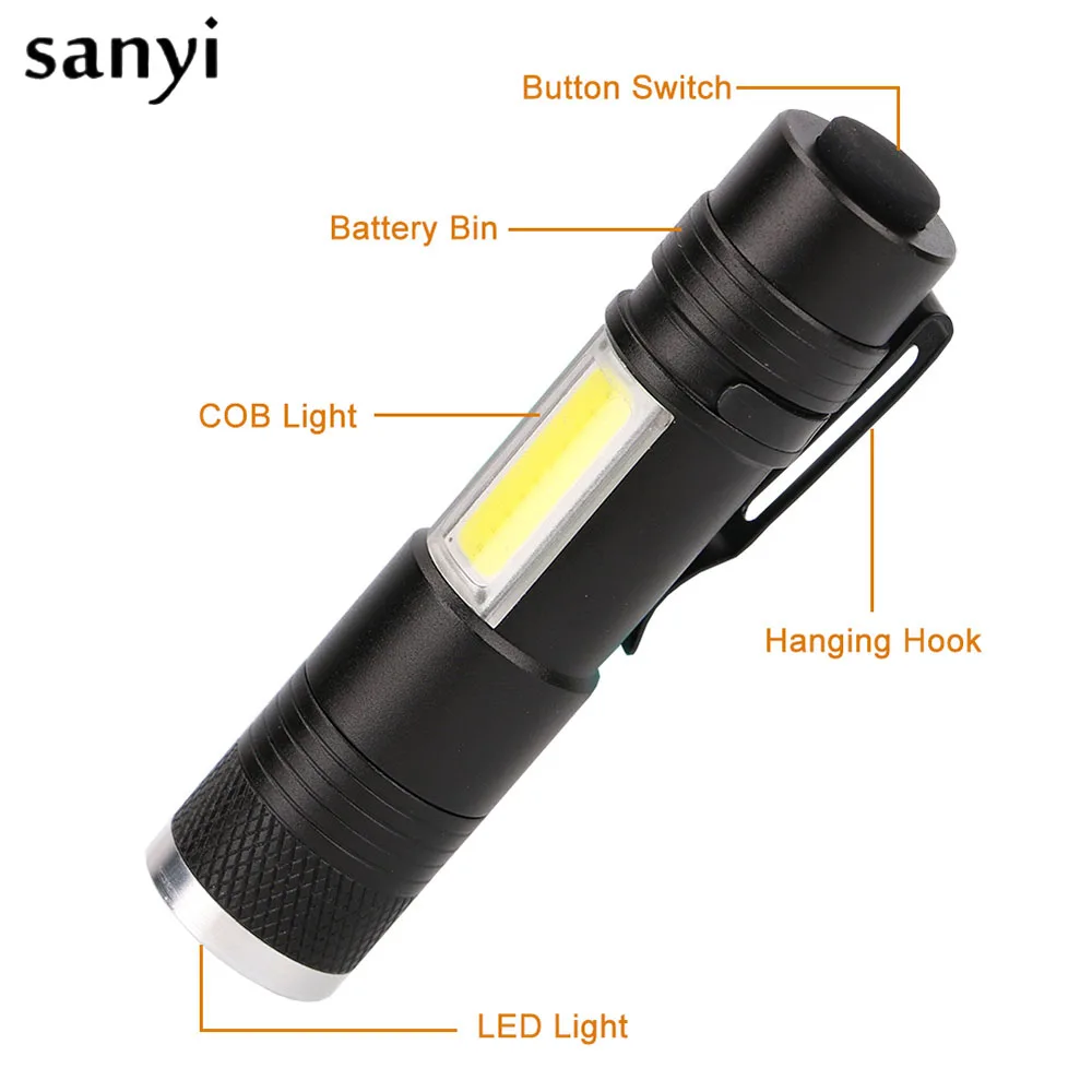 

4 Mode Mini 1200LM LED Flashlight Portable Zoom able Torch with Clip XPE LED+COB LED Flashlight Penlight Hunting Camping Light