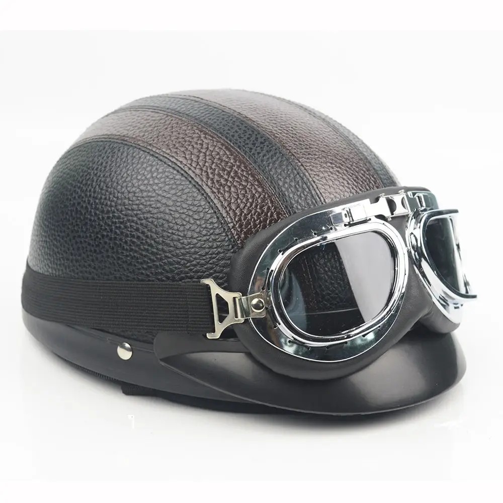 Evomosa Ретро мотоциклетный полушлем мотоциклетный открытый шлем с козырьком унисекс для гонок по бездорожью Байкерский шлем солнцезащитные очки шарф в горошек - Цвет: Brown With Black