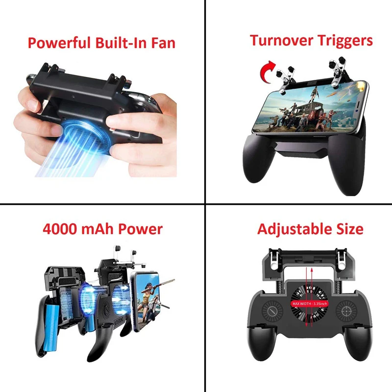 Pubg Controller Gamepad Pubg Mobile Trigger L1R1 Shooter Joystick Game Pad Phone Holder Cooler Fan with 2000/4000mAh Power Bank