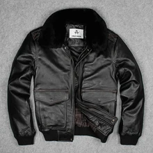 Осень Зима A2 корова натуральная кожа пилот куртки мужские короткие тонкий толстый шерстяной воротник пальто размера плюс повседневное пальто