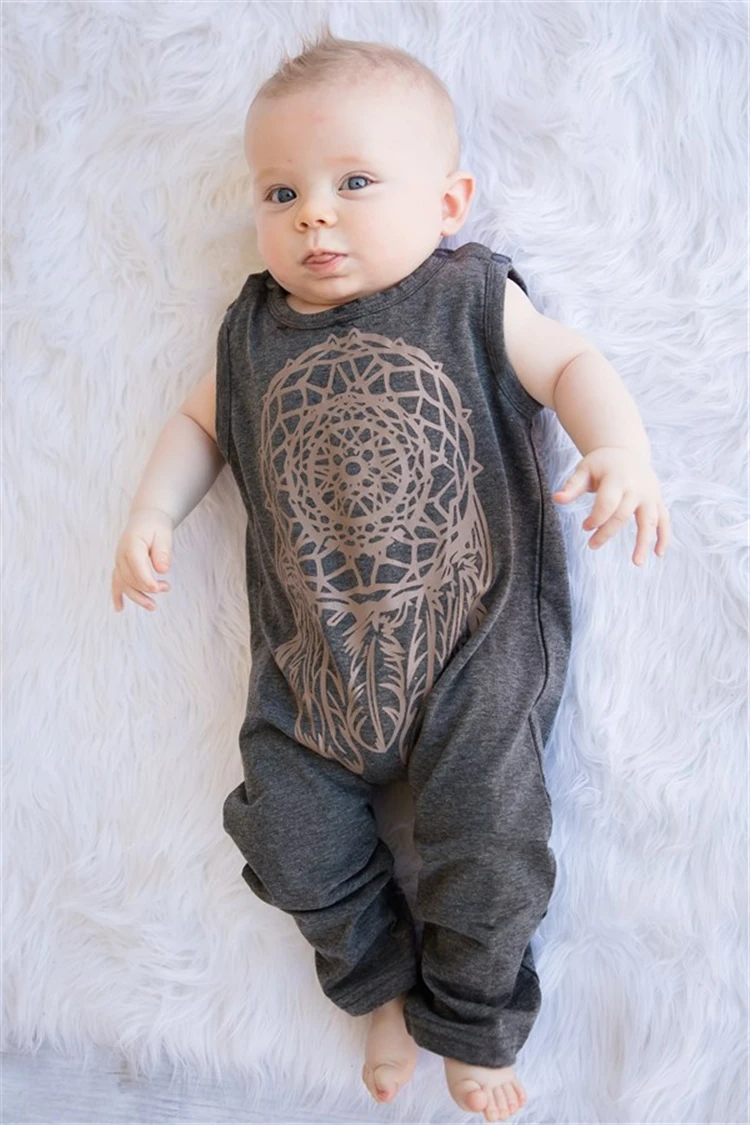 Newborn Baby Girl Romper Baby Boy Jumpsuit Clothes summer Print Sleeveless feather baby boy romper Age 0-24M 3T 4T (16)