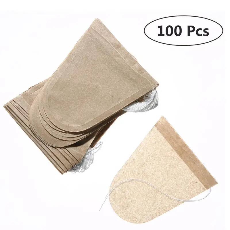

100pcs Tea Filter Bags Volwco U Shape Disposable Tea Infusers, Natural Pulp Material Drawstring Seal Tea Bag Empty For Loose Lea