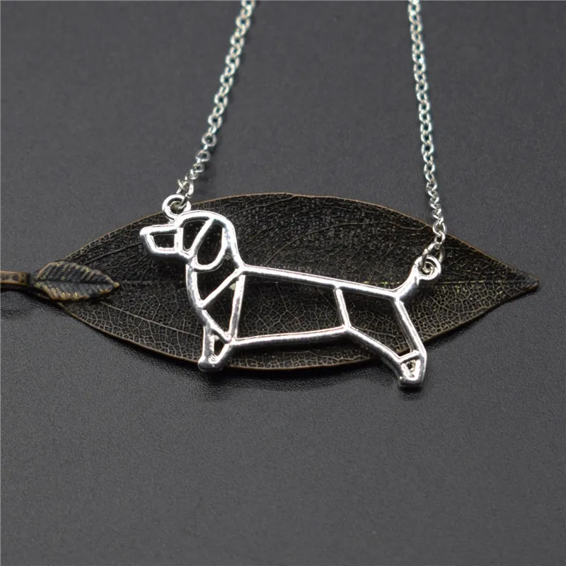 Elfin Origami Dachshund Necklaces Gold Color Silver Color Pet Dog Jewellery Women Dachshund Pendant Necklaces Steampunk