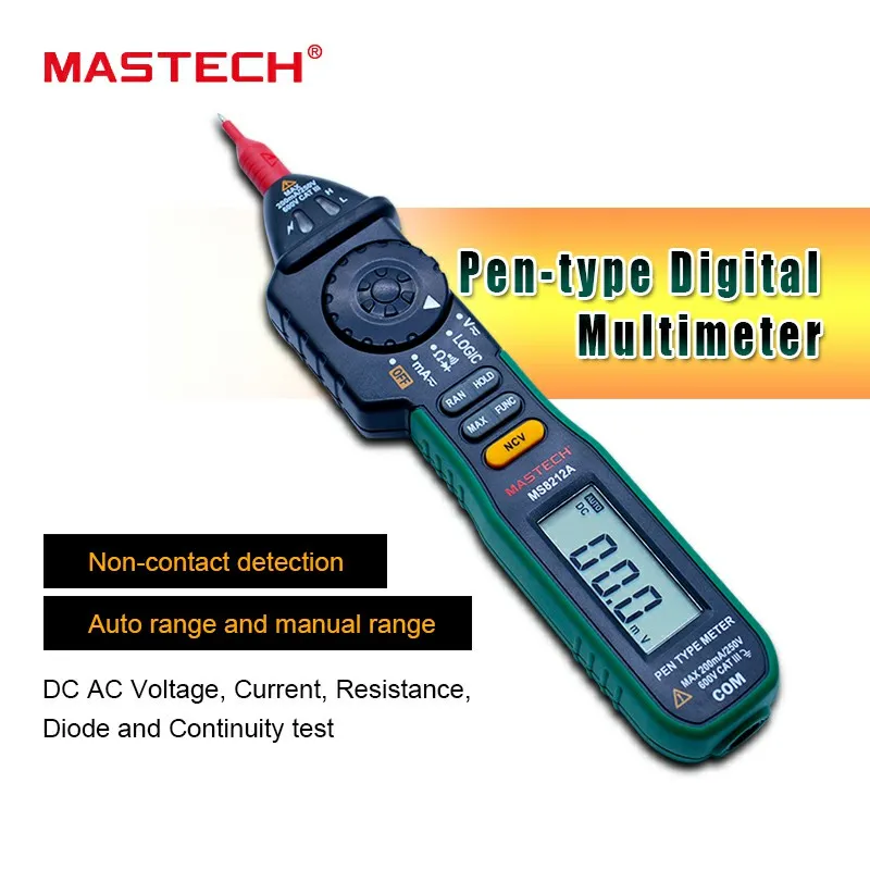 

Mastech MS8212A Multimetro Pen type Non-contact Voltage AC DC Voltage Current Tester Multimetro Diode detector VS MS8211D