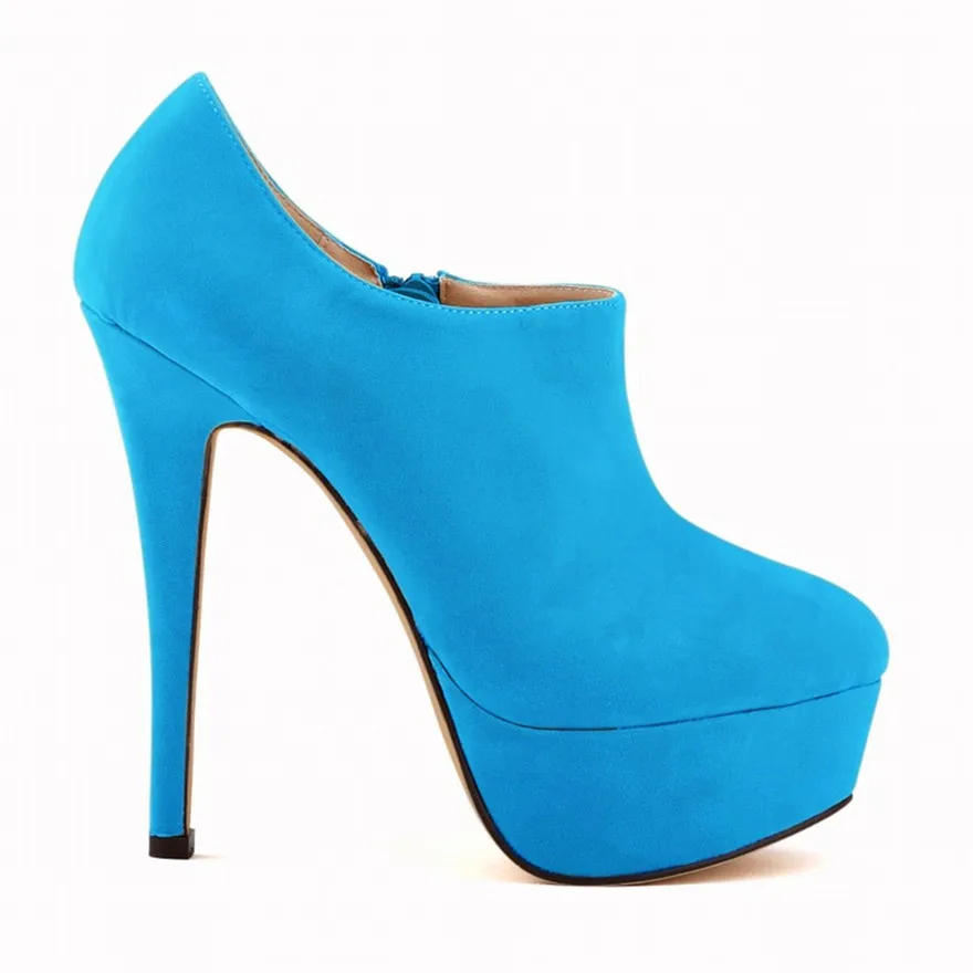 Модные ботильоны на платформе 4 см и тонком каблуке г. Новые осенние женские ботинки с боковой молнией лаконичные однотонные ботинки из флока на очень высоком каблуке - Цвет: Light Blue