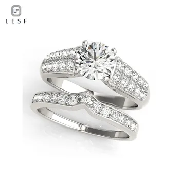 

LESF Luxury 1ct Round Cubic Zirconia Wedding Ring Set Real 925 Sterling Silver Engagement Ring For Women Promise Ring