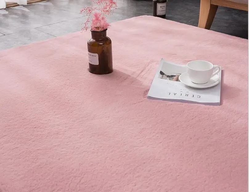 Высококачественный ковер из искусственного меха кролика в скандинавском стиле для спальни прикроватный домашний утепленный журнальный столик для гостиной круглые плюшевые полноразмерные коврики - Цвет: Pink