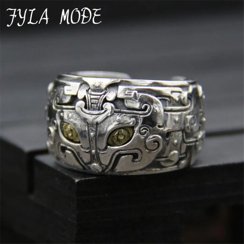 

Thai Silver Personality Retro Style Ring Ring Domineering Carved Gluttonous Men's 100% Sterling Silver 925 Jewelry 14mm Width