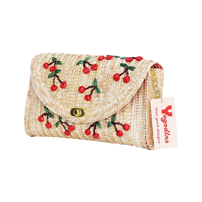 Yogodlns плетеная вышивка Cherry и бананы цепь женские сумки-мессенджеры богемный стиль Мини женские сумки-мессенджеры