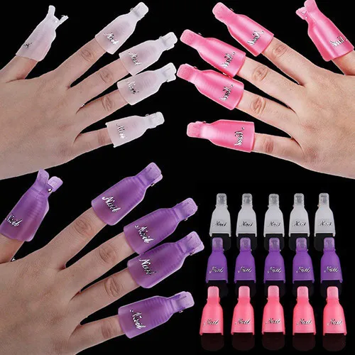 

5PCS/SET Nail Art Plastic Gel Nail Polish Remover Soak Off Cap Clip UV Gel Polish Wrap Tool fluid for removal of varnish Cleaner