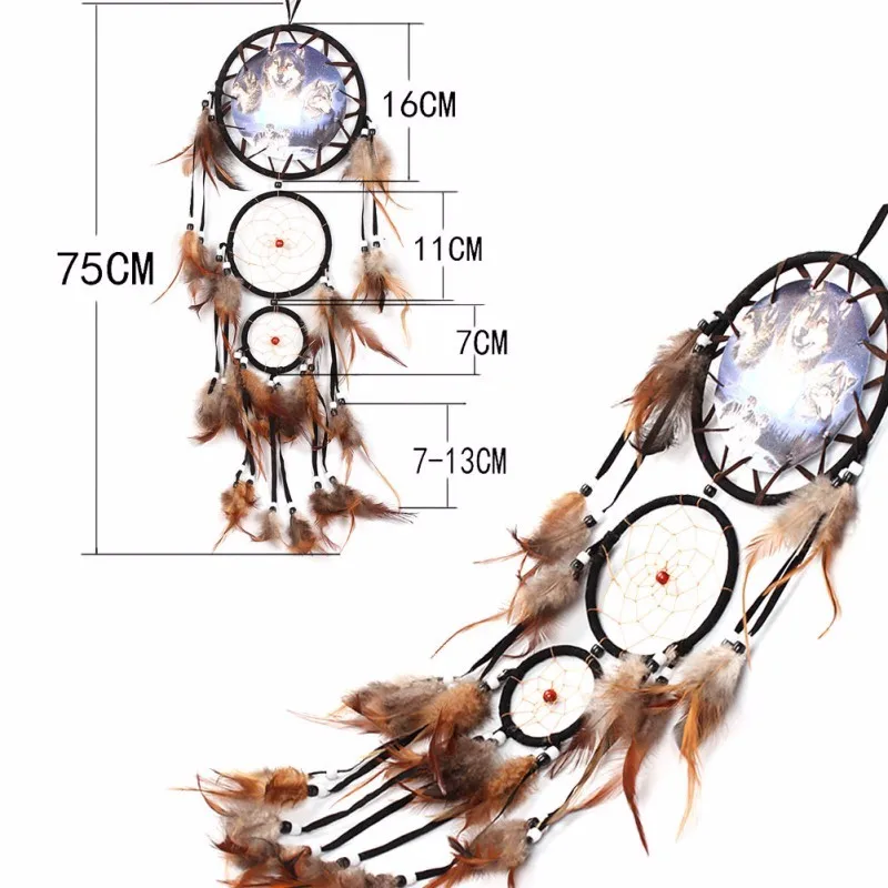 Новый Индийский волк Ловец снов с коричневыми перьями Ловец снов из бисера украшения дома висит мода ручной орнамент подарок