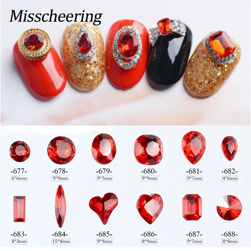 

10Pcs China Red Nail Rhinestones Cube Square Design Crystal 3D Sharp Bottom Shiny Glass Stones Charm Jewelry DIY Nail Art Decor