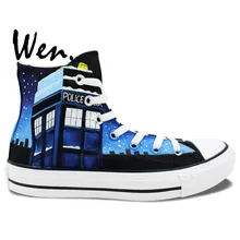 Wen Blue Hand Painted Shoes Design Custom Doctor Who Gallifrey Symbol High Top Men Women’s Canvas Sneakers Christmas Gifts