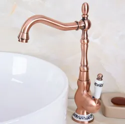 Antique Red Copper Brass Single Ceramic Lever Base Bathroom Kitchen Basin Sink Faucet Mixer Tap Swivel Spout Deck Mounted mnf640