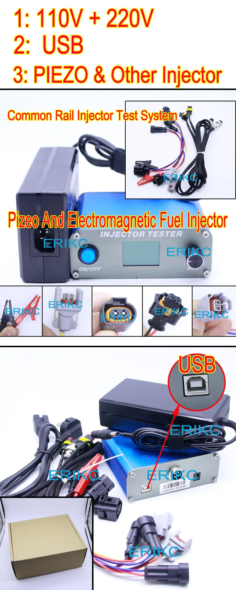ERIKC насос пьезоинжектор симулятор и внедорожник, дизель инъекции тестер сопла, инжектор калибровочный аппарат в топливной системе