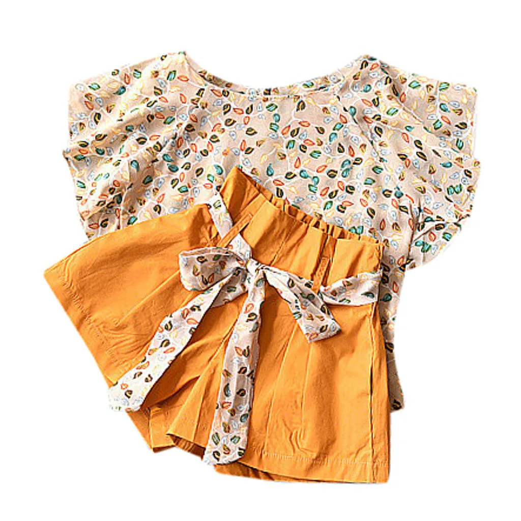 Комплект для маленьких девочек; летняя модная детская одежда с принтом для девочек; одежда с короткими рукавами+ юбка; комплект одежды из 2 предметов для малышей