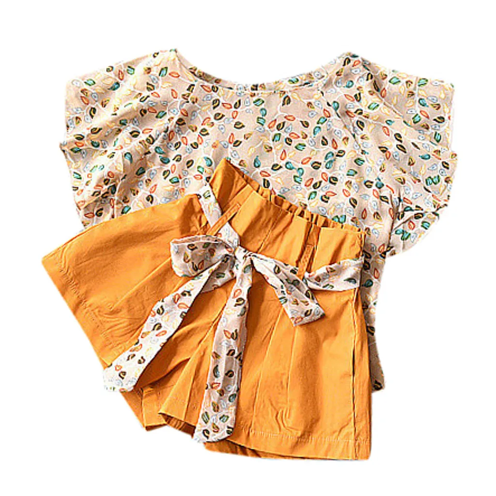 

Summer Girls Clothing Sets Toddler Baby Girl Clothes Floral Chiffon T shirt Tops Shorts Pants Set Baby Girl Outfits Dropshipping