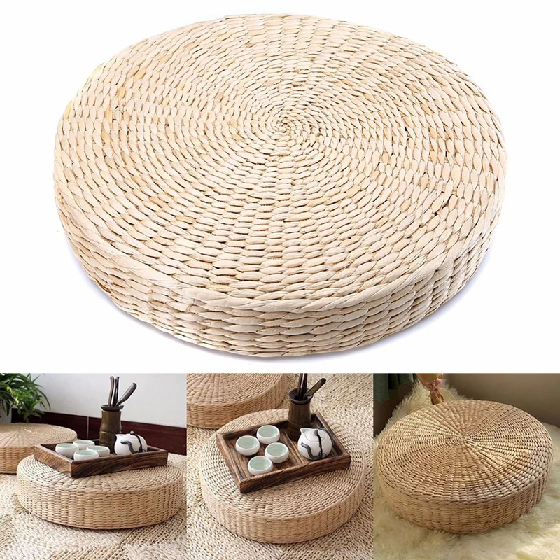 

40cm Tatami Cushion Seat Mat Handmade Round Straw Pillow Floor Yoga Tea Chair