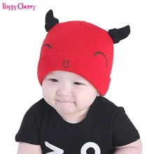

2018 Fashion Smile Face Horn Children's Winter Hat Infant Baby Kitted Crochet Beanies Autumn Boy Girl Sunshine Warm Cotton Caps