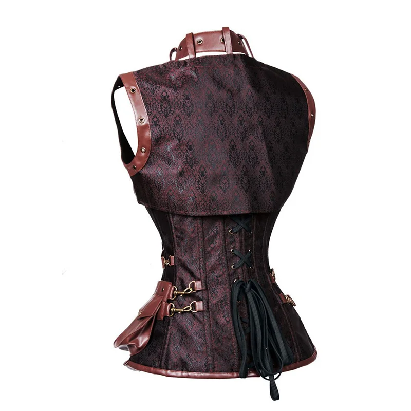 Stylish Skull Pattern Steampunk Corset Black Sexy Gothic Women's Punk Faux Leather Steel Boned Bustiers Plus Size Espartilho 6XL W35918 (3)