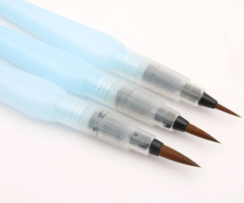 

3Pc water COLOR brush Round Brush Set Size SML color PEN