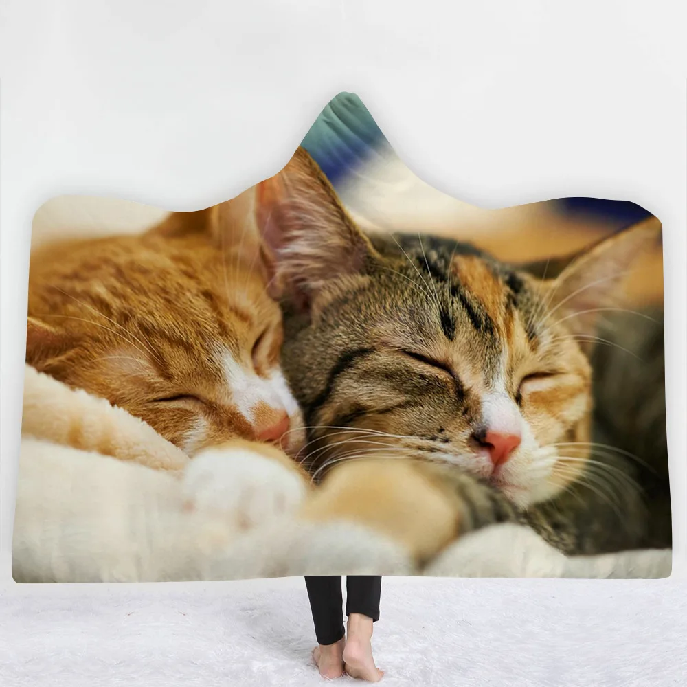 34 стили настоящее милый кот Pet 3D плюшевый, с принтом с капюшоном Одеяло для кровати теплый удобный мягкий плед из овечьей шерсти