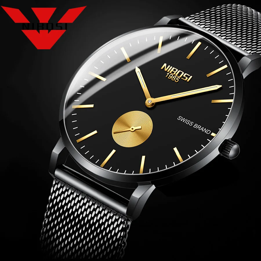 

NIBOSI Ultra Thin Mens Watches Top Brand Luxury Watch Men Luxury Quartz Men Watches Stainless Steel Waterproof Men's Watch