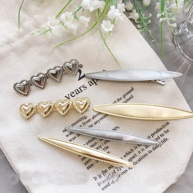 

Simple Gold Color Retro Metal Heart Long Hairgrip Leaf Shape Hairpin Hair Accessories For Women Girls Hair Jewelry Wholesale
