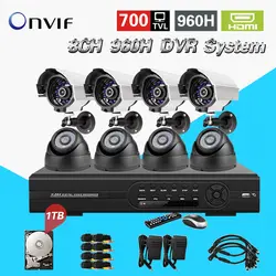 8ch видеонаблюдения Камера Системы 8ch 960 H DVR NVR 700TVL Крытый ИК Камера комплект Товары теле- и видеонаблюдения Системы HDMI ck-145