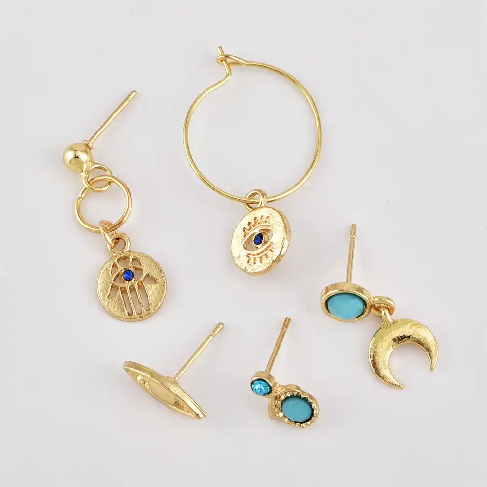 5 шт. в богемном стиле для отдыха бергамот дьявол глаз луна серьги-кольца Шарм глаз Луна круг цвет золотой для женщин ювелирные изделия E494-T2