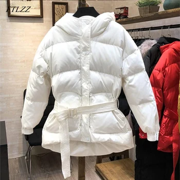 

FTLZZ Ultra Light Down Jackets Women Winter 90% White Duck Down Coats Parkas Female Slim Hooded With Belt Black Red Snow Outwear