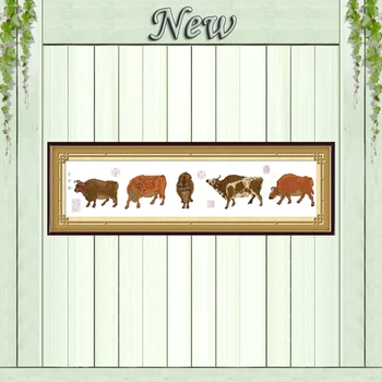 

Five oxen pictures animal home decor painting counted print on canvas DMC 11CT 14CT Cross Stitch kits embroidery needlework Sets