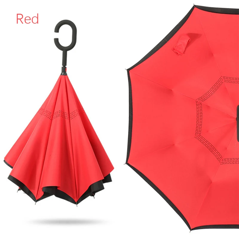 Складной зонт Обратный двойной Слои зонтик перевернутый ветрозащитные непромокаемые Зонтик Автомобилей против ветра и дождя, круглая ручка печатание логоса Подарки Зонт 30 шт./компл