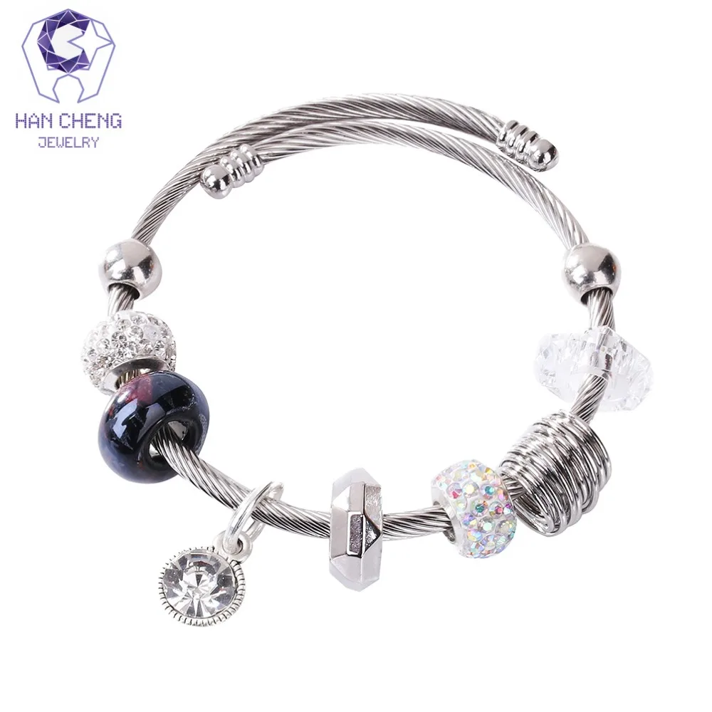 HanCheng New Vintage Wire Handmade Charm Bracelet Rhinestone Crystal Glass Beads Bracelets &amp Bangles for Women Jewelry Silver | Украшения