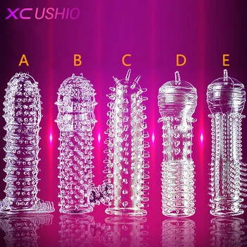 1PC New Delay Time Crystal Cock Rings Reusable Condom Penis Sleeves Penis Extension Cock Rings Adult Sex Toys For Men 5 Type