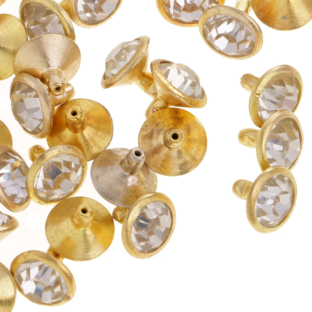 50 Pieces Rhinestone Rivets Studs Buttons for Sewing Crafts DIY Bag Clothes Shoes 7/10mm Silver/Gold Leathercrafts Accessories
