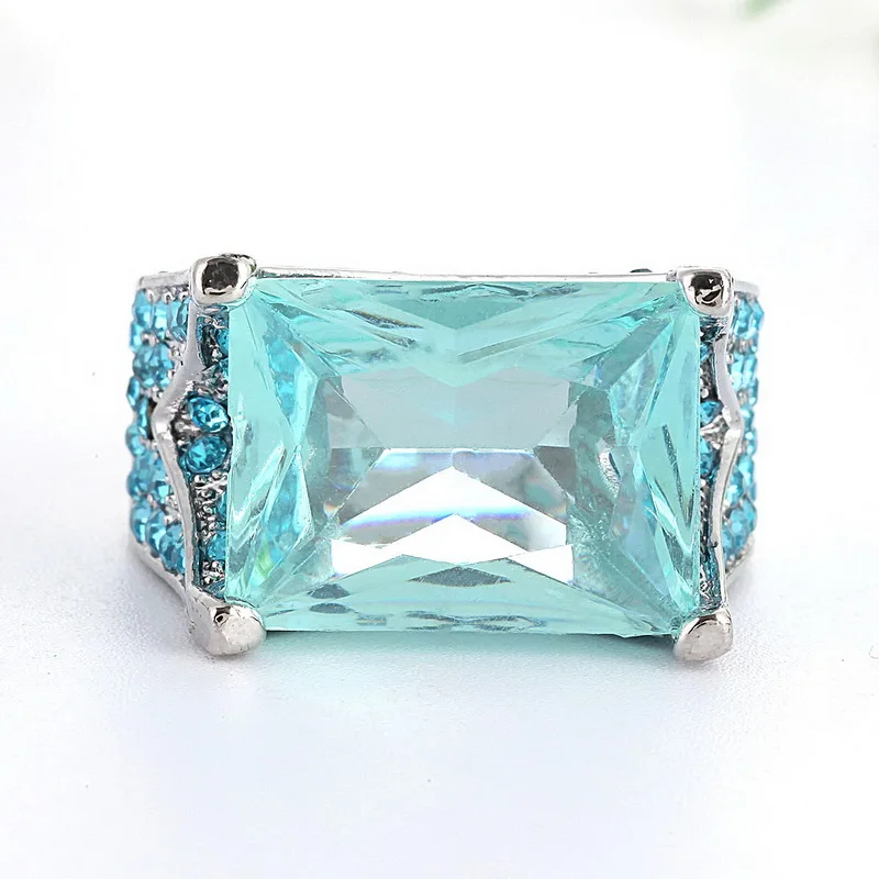 Большой Голубой Камень Принцесса огранка серебряные кольца с кристаллами для женщин и девушек элегантное обручальное кольцо обручальное ювелирное изделие подарок на день рождения Z5X874