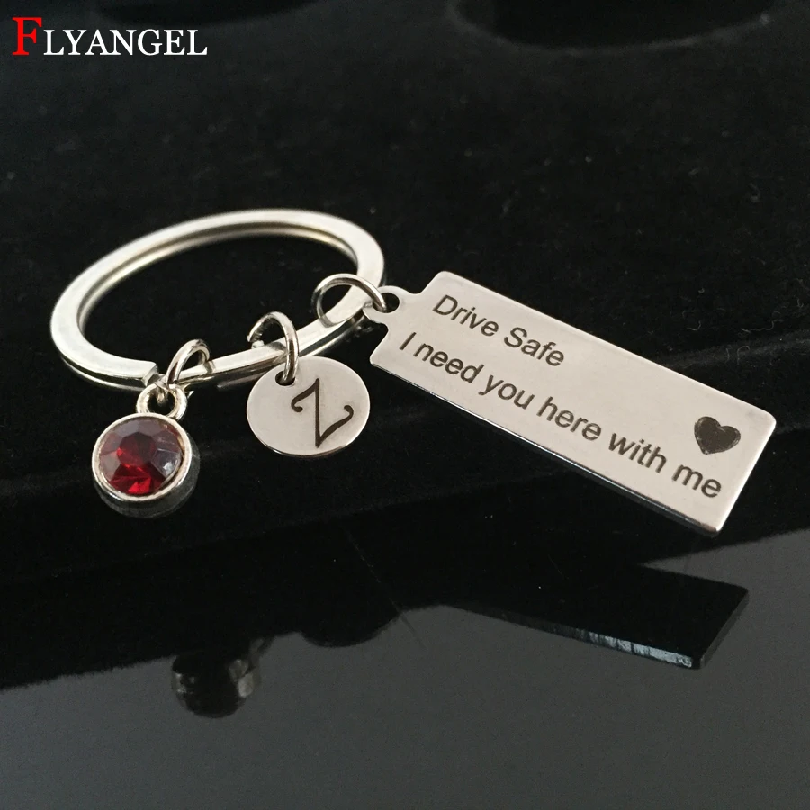 Fashion Jewelry Custom A-Z Initial Letter 12 Birthstone Crystal Drive Safe Keychain For Couples Women Men Valentine Gift Keyring | Украшения