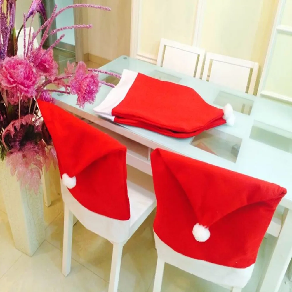 

1PC Christmas Chair Back Cover decoracion navidad Santa Clause Red Hat Christmas Decoration for Home New Year Decor