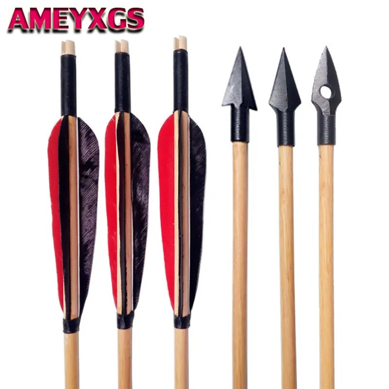 6Pcs Spine 500 31" Cedar Wood Arrows For Archery Longbow Recurve Bow Hunting 