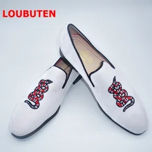 2016 Newest Fashion Mens White Leather Dress Shoes Embroidery Snake Men Slippers Loafers Slipon Casual Men's Smoking Flats