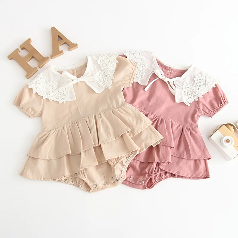Baby Clothes Girl Summer Lace Rompers Solid Cake Ruffles Toddler Short