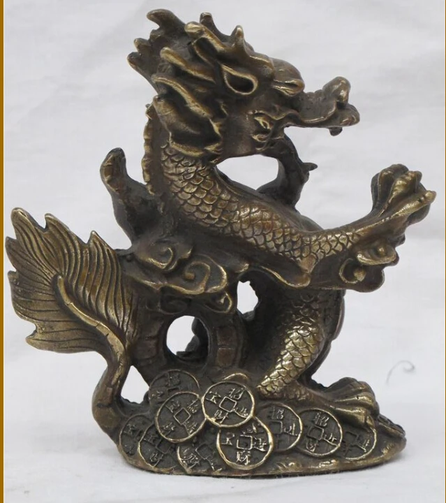 

RHS0218 5"small China pure Bronze statue Seahorse dragon Evil Dragon fengshui statue