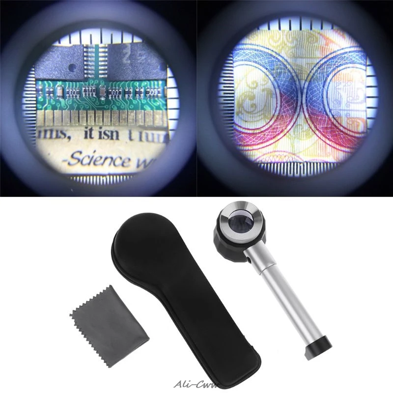 10X Magnifier Loupe Lens with Scale LED Light Handheld Reading Holding Metal Magnifying Glass for textile print jewelry repair