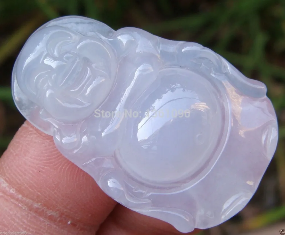 

003439 Certified Icy Glassy 100% Natural Grade A Jade Jadeite Emerald Pendant Buddha