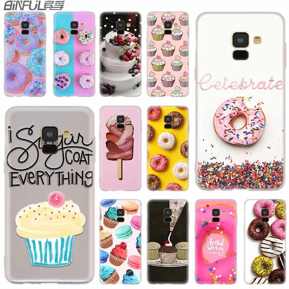 

Cover Silicone case For Samsung Galaxy A6 A8 A9 A7 A5 A3 Plus 2018 2017 2016 2015 A6S Star Tasty Cup cake Donuts dessert