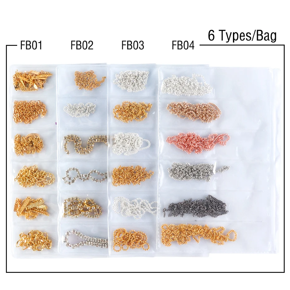 6 типов металлических цепей украшения для дизайна ногтей 3D Сплав Стразы звено Золото Серебро Шарм алмазные ювелирные изделия ногти аксессуары LYFB01-04
